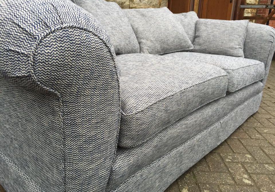 Close up of grey patterned sofa