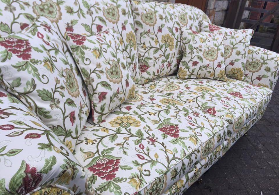 Close up of floral patterned sofa